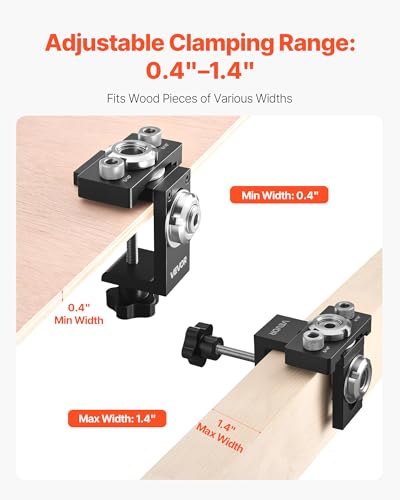 VEVOR Doweling Jig Kit, Self Centering Dowel Drill Jig for Straight Holes, Aluminum Alloy Woodworking Joints Tool with 3 Size Drill Bits 5/16", 3/8", and 19/32", Adjustable Width, for Wood Working - size: Ultra, style: Doweling Jig