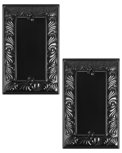 2-Pack Paisley Pattern Blank Outlet Cover Wall Plate,Metal Switch Plates | Decorative Outlet Covers, 1 Gang Wall Plate for Unused Outlets/Switches, Corrosion Resistant, Matte Black - color: Black, size: 1 Blank 2PK
