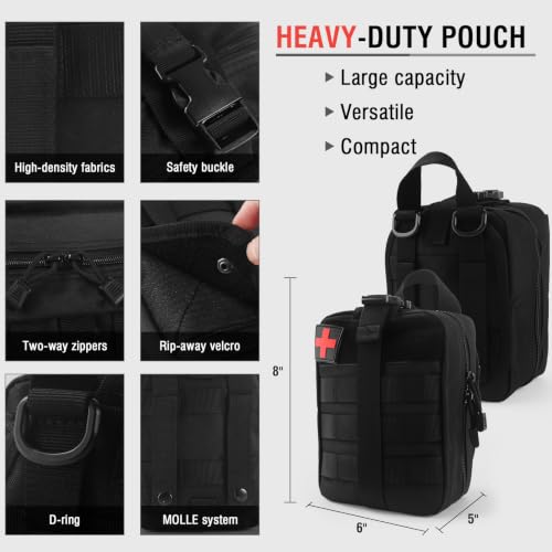 IFAK Trauma First Aid Kit Molle Pouches Emergency Survival Kit for Tactical Car Travel Hiking Camping(Black)