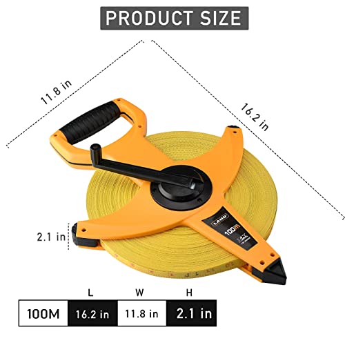 LAND 330FT/100M Heavy Duty Fiberglass Tape Measure - 1/2-Inch Wide, Dual Inch/Metric Scale, Durable Open Reel Measuring Tape for Surveying, Engineering, Runway Construction - size: 100 m