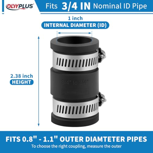 Flexible PVC Pipe Coupling with Stainless Steel Clamps Fit 1 IN Nominal Pipes, Couplers for Plastic and Copper Pipe Plumbing Connections, Drain Repair, Dust Hose (2, 3/4 in) - size: 3/4 in
