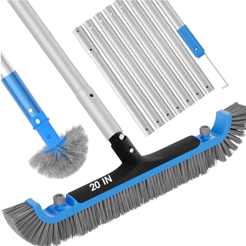 2 in 1 Pool Brush with Pole - 20'' Heavy Duty Swimming Pool Brush & Single Pool Brush Head, 9ft Aluminum Poles, Cleaning Inground & Above Ground Pools - size: 20.2 Inch