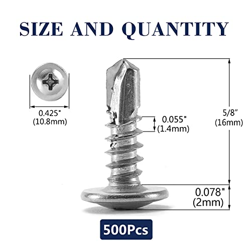 #8 x 5/8" Sheet Metal Screws 500PCS 410 Stainless Steel Truss Head Fast Self Tapping Screws by SG TZH - color: Silver, size: #8 x 5/8"