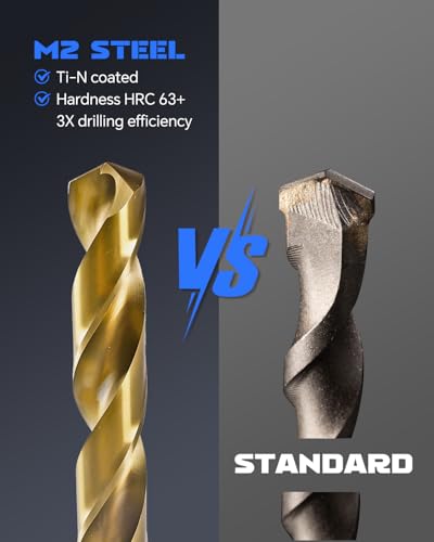 COMOWARE 230 Pcs Titanium Coated Drill Bit Set for Wood, Metal, Plastic & Aluminum Alloy - 3/64" to 1/2" with Storage Case - style: 230 Pcs