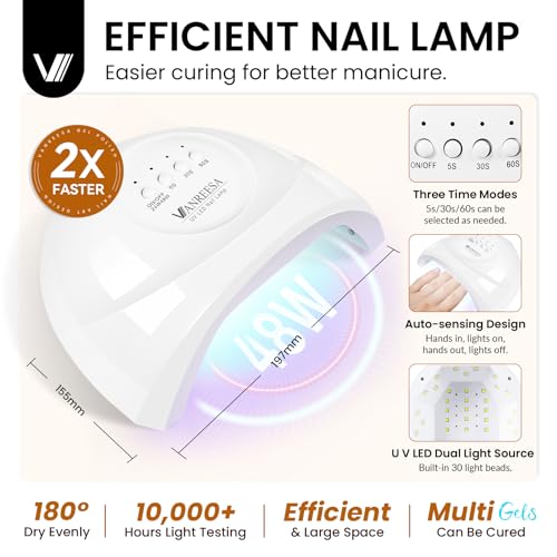 VANREESA Gel Nail Polish Kit with U V Light 53 Pcs Gel Polish Nail Set 36 Popular Colors Nail Polish Set with Base and 4 Effects Top Coat with Manicure Tools Complete Nail Kit Gifts for Women Girls - color: Fall Reverie