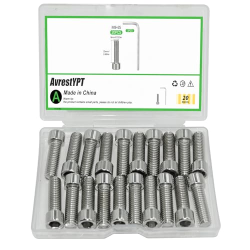 20 Pcs M8 x 25mm Stainless Steel Allen Socket Head Cap Screws, Full Thread Metric Fasteners, Bright Finish for Automotive & Machinery Use - size: M8x25mm-20Pcs