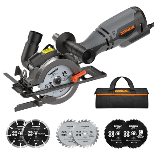 DOVAMAN Circular Saw w/Bag, 5.8A 4-1/2" mini Saw w/Laser & Auxiliary Handle - color: B-grey