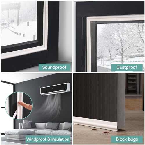 MOPMS Draft Stopper Sweep, Door Weatherproofing Stripping, Window Seal Strip Self-adhisive Soundproof Cuttable Weather Length 13.12 Ft (2 Pcs x 6.56 Ft), White - color: White, size: 13.12 ft (2 pcs)