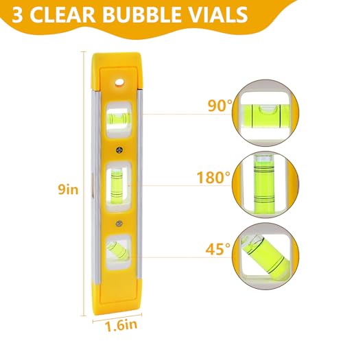 DTDNZKN 9" (23cm) Torpedo Level Magnetic with 3 Bubble Spirit Levels