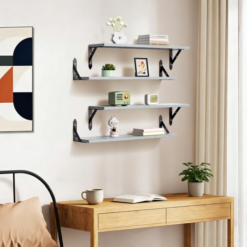 ROMGUAR CRAFT Wood Wall Floating Shelves Set of 4, 23.6" x 6" - Light Grey - color: Light Grey, size: 23.6" x 6"
