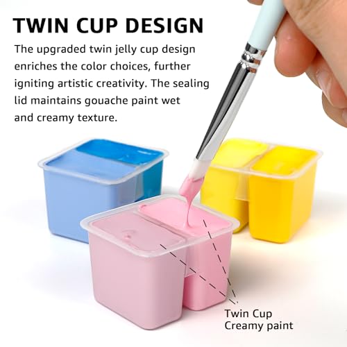 HIMI Gouache Paint Set, 48 Colors x 0.4 oz, Twin Jelly Cup, 3 Brushes - color: 48 colors