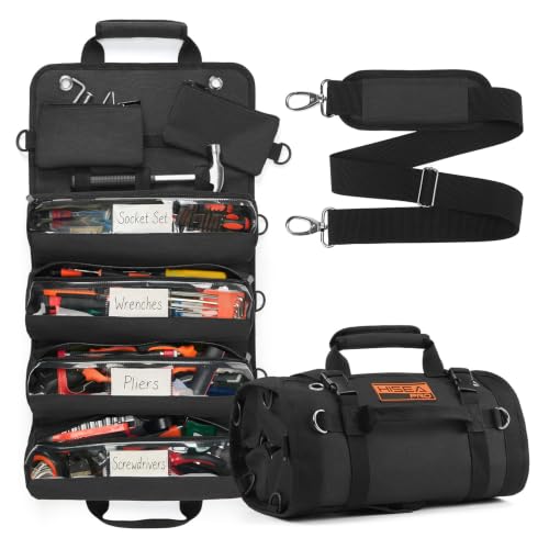 HISEA Roll Up Tool Bag Organizer, 27"*14" Portable Heavy Duty Tool Roll Bag - color: Black