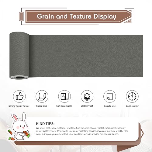 KING MOUNTAIN Leather Repair Patch,4 x 63 Inches self Adhesive Leather Repair Tape for Damaged Leather Furniture, Sofa Seating,Car Seats, Leather Goods（Gray） - color: Gray, size: 4" x 63"