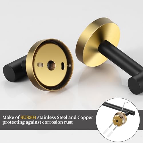 Bathroom Hardware Set 24 Inch, Black Gold Towel Bar Set Including 24" Hand Towel Bars, Toilet Paper Holders, Towel Rings, Robe Towel Hooks - color: Black Gold-10pcs-24inch