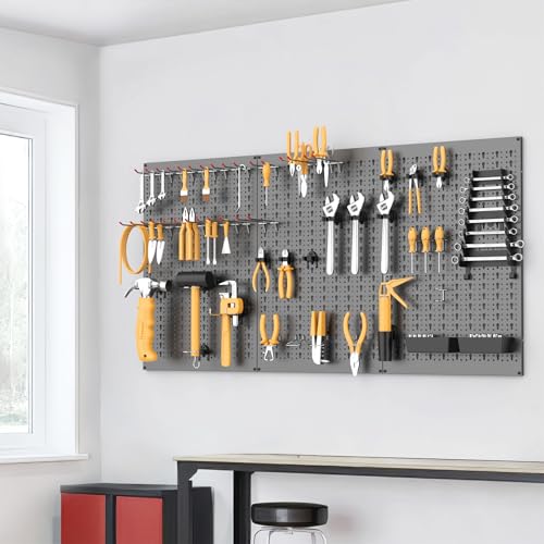 WALMANN Metal Pegboard, Wall Tool Organizer Board with Hooks, 24x48 in - color: Black