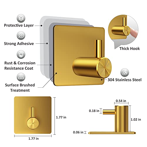 VIS'V Adhesive Towel Hooks, Shower Wall Stick on Hooks, Gold, 4 Pcs - color: Gold