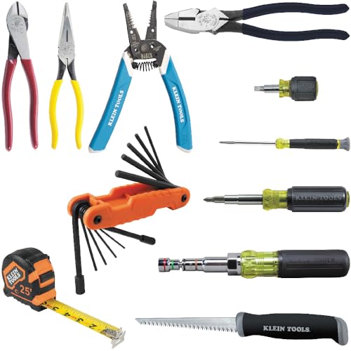 Klein Tools 80089 Multi-Bit Driver and Plier Kit, Made in USA, with Wire Stripper, Tape Measure and Accessories for Jobsite Needs, 11-Piece - style: 11-Piece