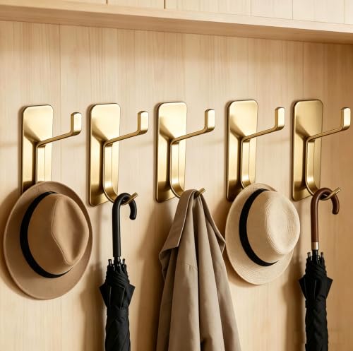 5 Pack Self Adhesive Wall Hooks Key Hook Stainless Steel Towel Hook -Gold - color: Gold