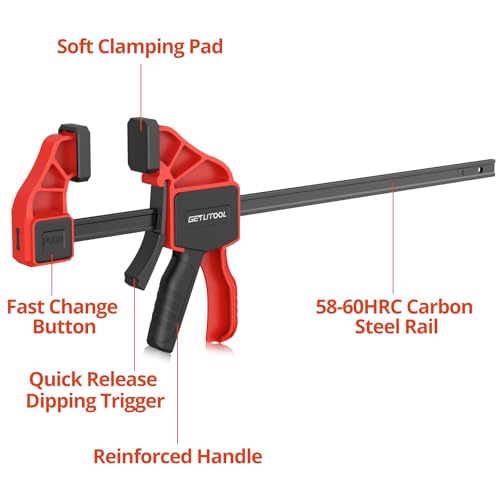 GETLITOOL 12-Inch Bar Clamps for Woodworking, 2Pcs 165lbs Quick Release Woodworking Clamps, 2-In-1 Ratchet Bar Clamp Set/Spreader, One Handed Wood Clamps for Hand Wood Working, DIY Projects