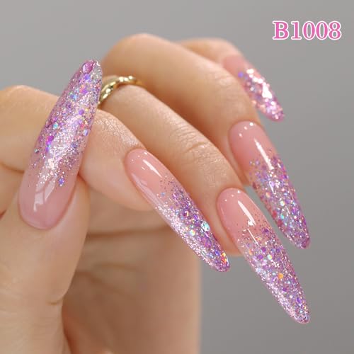 Double Rhythm 0.5Oz Glitter Gel Polish Shimmer Reflective Color for Nail Art Salon DIY Soak Off 15ml Nail Lamp Gel Polish at Home (Fairy Sparkle Rose-B1008) - color: Fairy Sparkle Rose