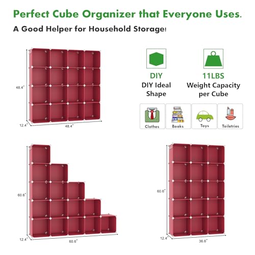 C&AHOME 16 Cube Storage Organizer Cube Shelves Units Storage Cubes, Red - color: Red