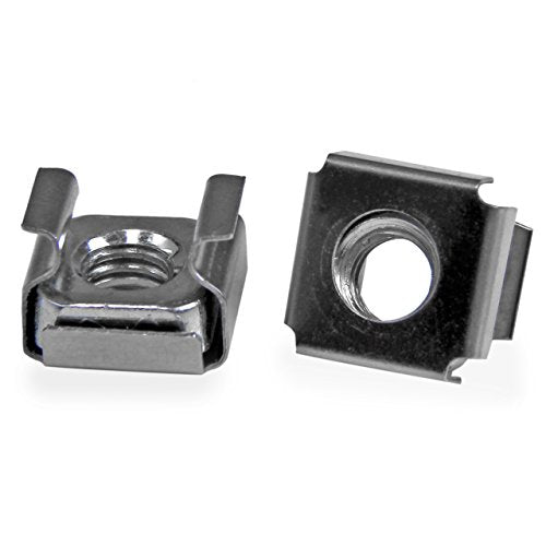 StarTech 100-Pack M6 Square Hole Cage Nuts & Tool, Nickel-Plated, TAA - color: Silver, size: 100-pack, style: Cage Nut only