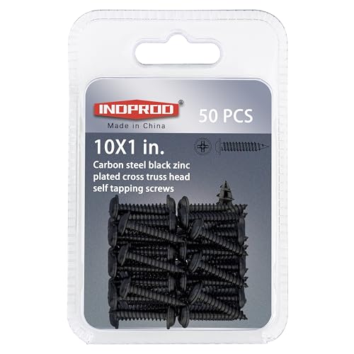 Black Wood Screws 1 Inch, 50Pcs Self Tapping Wood Screw #10 x 1, Zinc Plated Steel, Modified Truss Head, Phillips Drive, Carbon Steel, for Drywall/Metal/Plastic/Furniture, Black - size: #10 x 1"