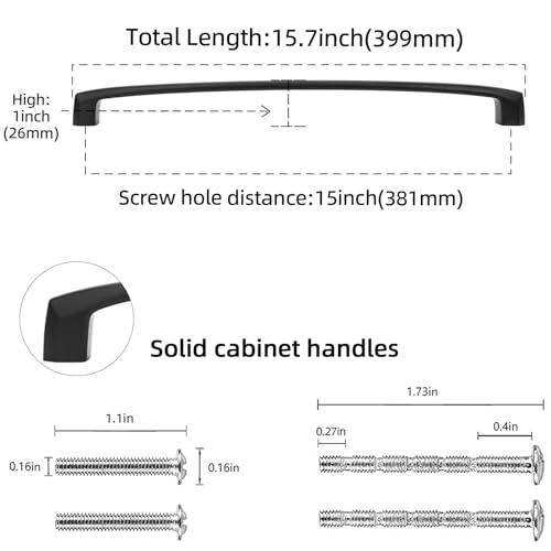 10 Pack 15 inch Matte Black Kitchen Cabinet Handles Cabinet Pulls Black Drawer Pulls Kitchen Cabinet Hardware Handles Dresser - color: Matte Black, size: 15" Hole Center（381mm）