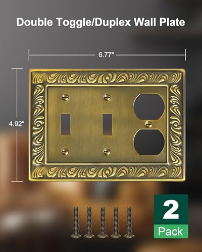 2-Pack Paisley Metal Combo Double Toggle/Single Duplex Outlet Cover - style: 2 Toggle/1 Duplex 2PK