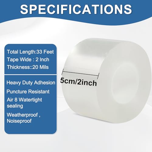 FOURGUN Window Sealing Tape 2IN x 33 FT Draft Isolation No Residue Removable Adhesive Waterproof Windows Doors Shower Glass AC Units Ideal for Winter Seal & Summer Cold Air Loss Prevention - size: 2 In x 33 FT