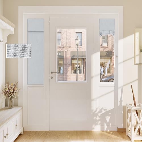 RYB HOME 100% Blackout Classroom Door Window Cover, Sidelight Curtains - color: Greyish White, size: 12"W x 40"L (Pack of 1)