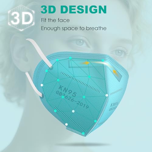 LEMENT KN95 Face Masks,100PCS 5-Ply Blue Breathable Cup Dust Mask For Adult - color: Adult-100 Pack-blue