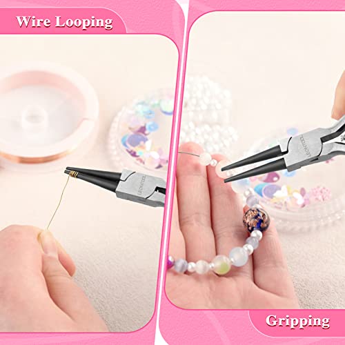 5-Inch Round Nose Pliers for Jewelry Making Wire Bending Tools Wire Looping Plier Small Needle Nose Pliers Smooth Jaws Mini Jewelry Making Supplies for Creating Bracelets Earrings Necklaces - style: Round Nose Pliers