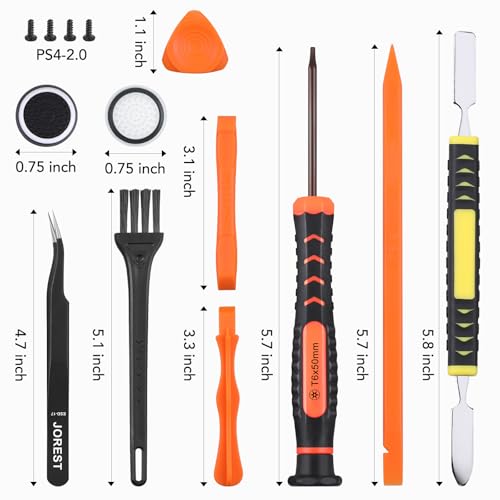 JOREST Cleaning Repair Tool Kit for PS5 PS4, with PH00 PH0 PH1 Phillips and T8 Torx Security Screwdriver set for Sony Playstation 3/4/5 Controller, Console, and Accessories, Crowbars, Tweezer, Screws - style: PS