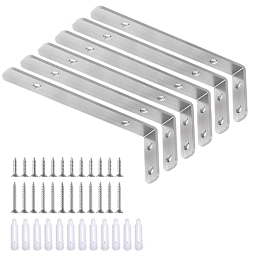 LSK 6PCS L Bracket, L 6"×H 2" Shelf Support Bracket, Max Load :42lb, Silver - color: Silver, size: 6x2 inch (light duty)