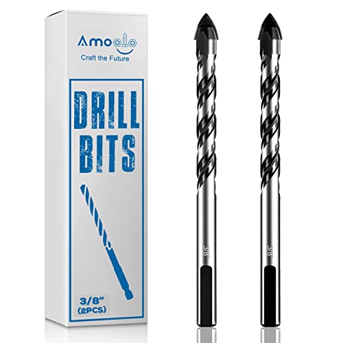 amoolo 3/8" Concrete Drill Bit & Masonry Drill Bit Set(2PCS), Carbide Tip Drill Bit Set for Tile, Brick, Cement, Concrete, Glass, Plastic, Cinder Block, Wood etc - size: 3/8"(2pcs)
