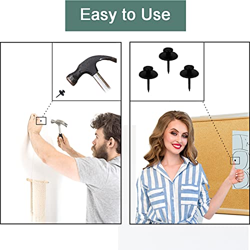 50 PCS Push Pins Picture Hangers Wall Hooks, Double Headed Thumb Tacks for Wall Hangings, Renter Friendly Decor Small Picture Frame Hangers for Drywall Cork Board Home Office Photo Decorations(Black) - style: Black