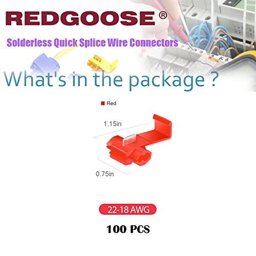 100PCS Solderless Quick Splice Wire Connectors, 22-18 AWG Lock Snap Electrical Wire Connector(Red) - style: 22-18 AWG Red 100
