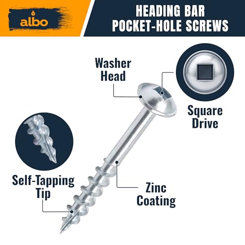 ALBO Pocket Hole Screws #8 x 1-1/2", 400 PCS, Carbon Steel Zinc Coated – Robertson Square Drive Wood Screws with Free 150mm Bit, Self Tapping Cabinet & Woodworking Screws - color: Silver, size: #8 x 1-1/2"