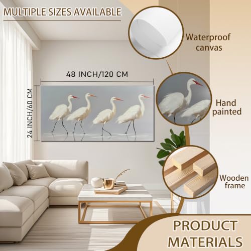 SSNEEKNDG White Heron Wall Art Bird Painting Animal Texture Artwork 24"x48" - size: 24"L x 48"W