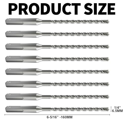 8PCS SDS Plus Rotary Hammer Drill Bits, 8pcs (1/4"*6"-6.5mm*160mm) - 4 Carbide Cutting Edges, Ideal for Masonry| Heavy-Duty Masonry |Hammer Drill Bits for Precision Drilling - size: 8pcs (6.5mm*160mm)