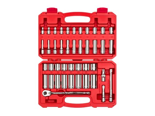 TEKTON 3/8 Inch Drive 6-Point Socket and Ratchet Set, 42-Piece (6-24 mm) | SKT15201 - size: 42-Piece (6 - 24 mm)