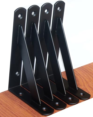 4 Pack L6 x H 4" Black Heavy Duty Shelf Brackets with Screws Metal Shelf Brackets Shelf Support Angle Brackets for Shelves L Brackets Heavy Duty Floating Shelf - size: 6''x4'', style: 4 Pack-Black