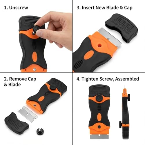 Mister Rui 2Pack Dual-Head Scraper, 50 Blades, Screw-On Safe, Multi-Surface - color: 2 Orange