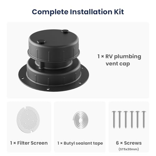 Safoner Aluminum RV Plumbing Vent Cap, Roof Sewer Vent Replacement - color: Black