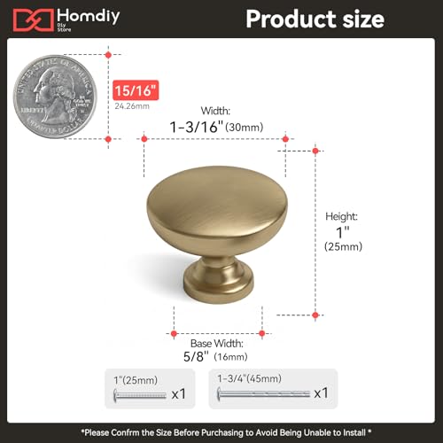 homdiy 25 Pack 1-3/16in Champagne Bronze Cabinet Knobs Dresser Closet Knobs - color: Champagne Bronze