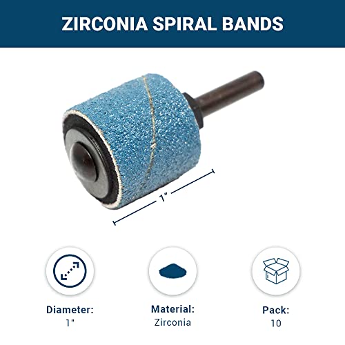 Benchmark Abrasives 1” x 1” Zirconia Sanding Bands, Spiral Bands Rotary Sander Attachment for Drill & Die Grinder, Metal Polishing Sanders for Woodworking - Sander Tool (10 Pack), 80 Grit - style: 80 Grit