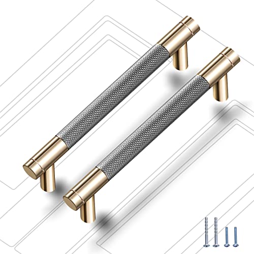 12 Pack 3 3/4 Inch 96 mm Knurled Cabinet Handles Cabinet Pulls Aluminum Handles Pulls Gold and Grey Oxidation Finish with Diamond Pattern 5" Length (3.75" Hole Center) - color: Gold and Grey, size: 3 3/4 Inch
