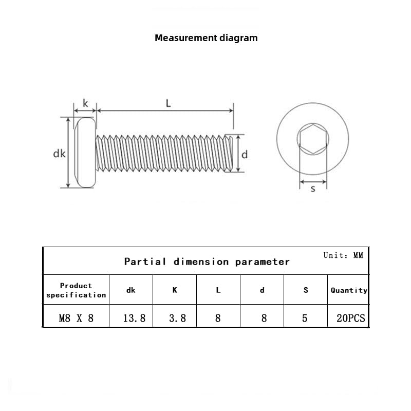 Metuja M8-1.25 x 8mm,20-Pack Black Flat Head Hex Socket Cap Screw Bolts,304 Stainless Steel,Fully Threaded M8 Bolts,Metric Fasteners for Furniture - size: M8-1.25x8mm