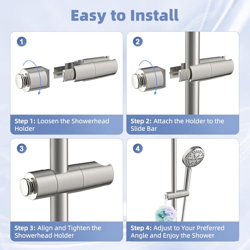 Hibbent Adjustable Shower Head Holder for Slide Bar, Universal 18.5-25mm Handheld Showerhead Bracket, Sprayer Holder with Hanging Design, No Drill Installation, Brushed Nickel - style: Brushed Nickel